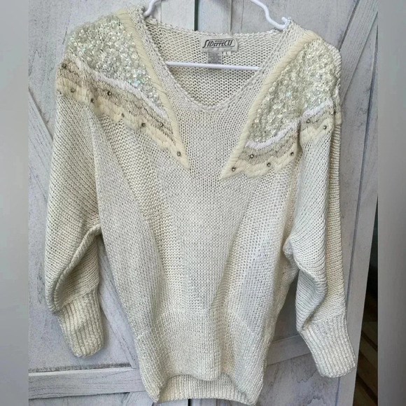 Vintage Lambswool Rabbit Angora Sweater Beading Sequins Size L By Side Effects - Picture 9 of 9